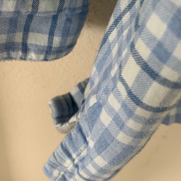 L L Bean Fleece Lined Flannel Shirt Jacket Check Plaid Blue Gray Smock Hem Sz 1X - Picture 7 of 14